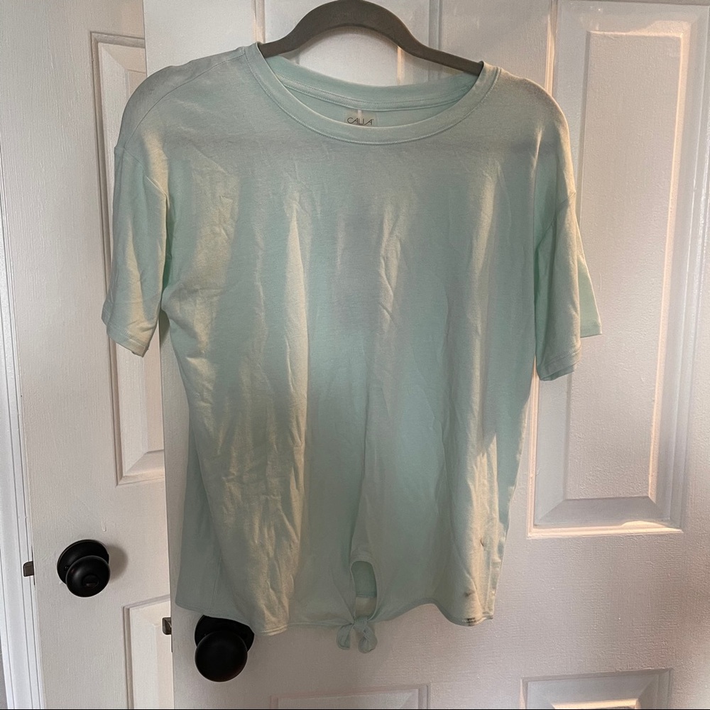 CALIA TIE FRONT SHORT SLEEVE OPAL BLUE TSHIRT